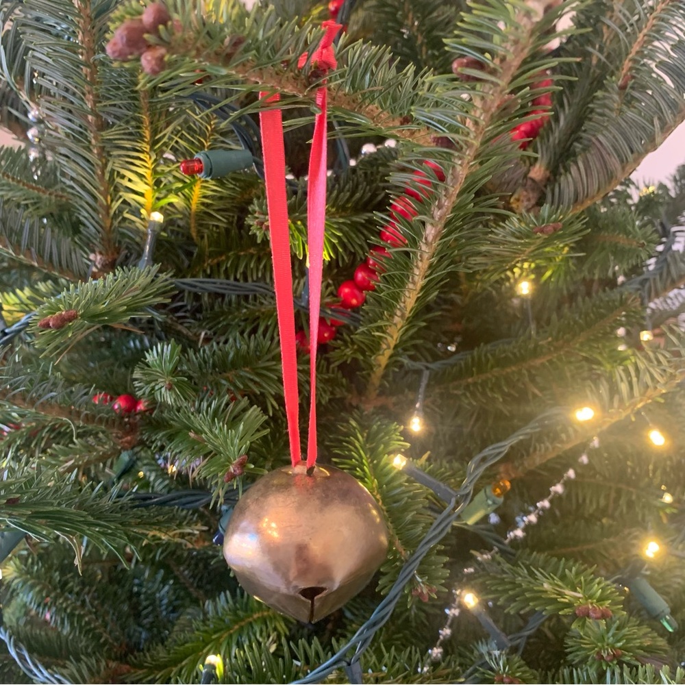 Vintage Heavy Brass Sleigh Bell Holiday Ornament